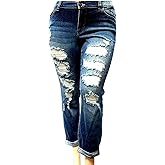 Cello Womens Plus Size Ankle Skinny Basic Blue Denim Jeans Ripped Distressed Strech Pants