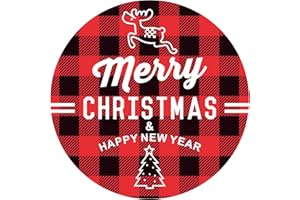 Anwyll Christmas Gift Stickers - 120Pcs 2Inch Merry Christmas and Happy New Year Stickers Self Adhesive Plaid Envelope Seal Label Sticker Xmas Gift Sticker Happy Holidays Labels for Card Present Decor