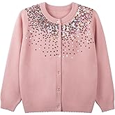 Danny D Girls Sequin Knitted Sweater Cardigan Crew Neck Long Sleeve Button Tops