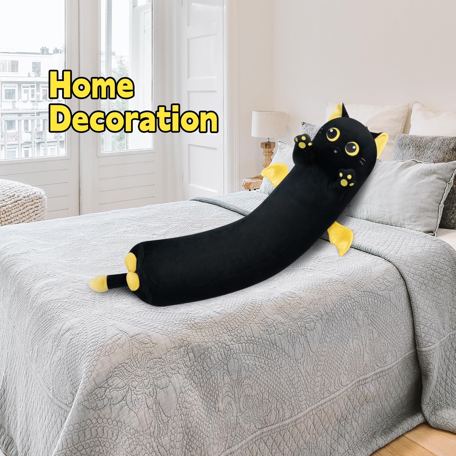 Long Pillow PayUSD 59'' Large Black Cat Plush Body Pillow, Stuffed