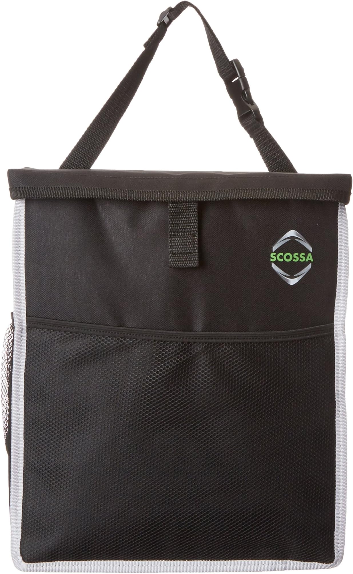 Scossa Car Garbage Can. Waterproof!. Now Bigger with 3 Side Pockets for Toys, Snacks, Cans, Drinks. (Black)
