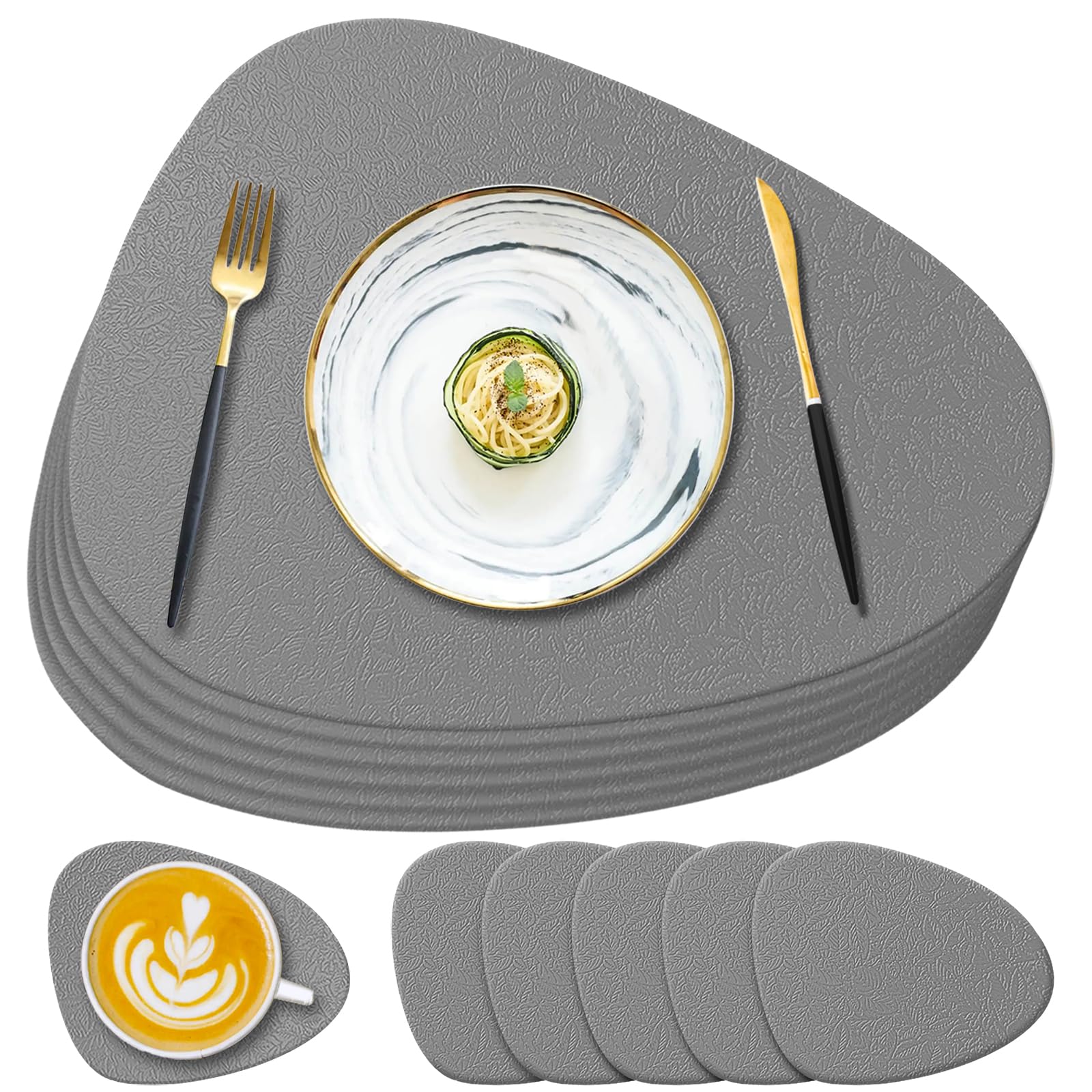 YUNJUER 6 Silicone Placemats + 6 Coasters Set, Table Mats Heat-Resistant 450 °F, Non-Slip and Waterproof, Decoration Accessories for Home, Hotel, Restaurant, Indoor, Outdoor, Dining Table, Dark Grey