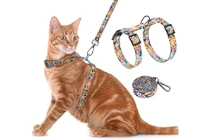 Seyezo Cat Harness and Leash Set, Adjustable Kitten Harness Escape Proof Cats Harness, Soft Lightweight Walking Travel Pet Harness, Cute Kitty Harness Leash Set for Small Medium Cats, Multi-Floral