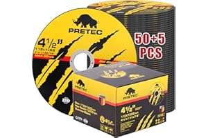 Cut Off Wheels 4-1/2", PRETEC 50+5 Pack Metal Cutting Wheel,Thin 4.5” Metal & Stainless Steel Fast Cutting Discs for Angle Grinder - 7/8" Arbor Hole