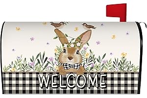 HARETU Spring Easter Mailbox Cover 21x18 Inch, Spring Bunny Post Letter Box Covers, Spring Summer Easter Seasonal Magnetic Waterproof Mail Wraps for Outdoor Yard Garden Standard Mailbox Decor