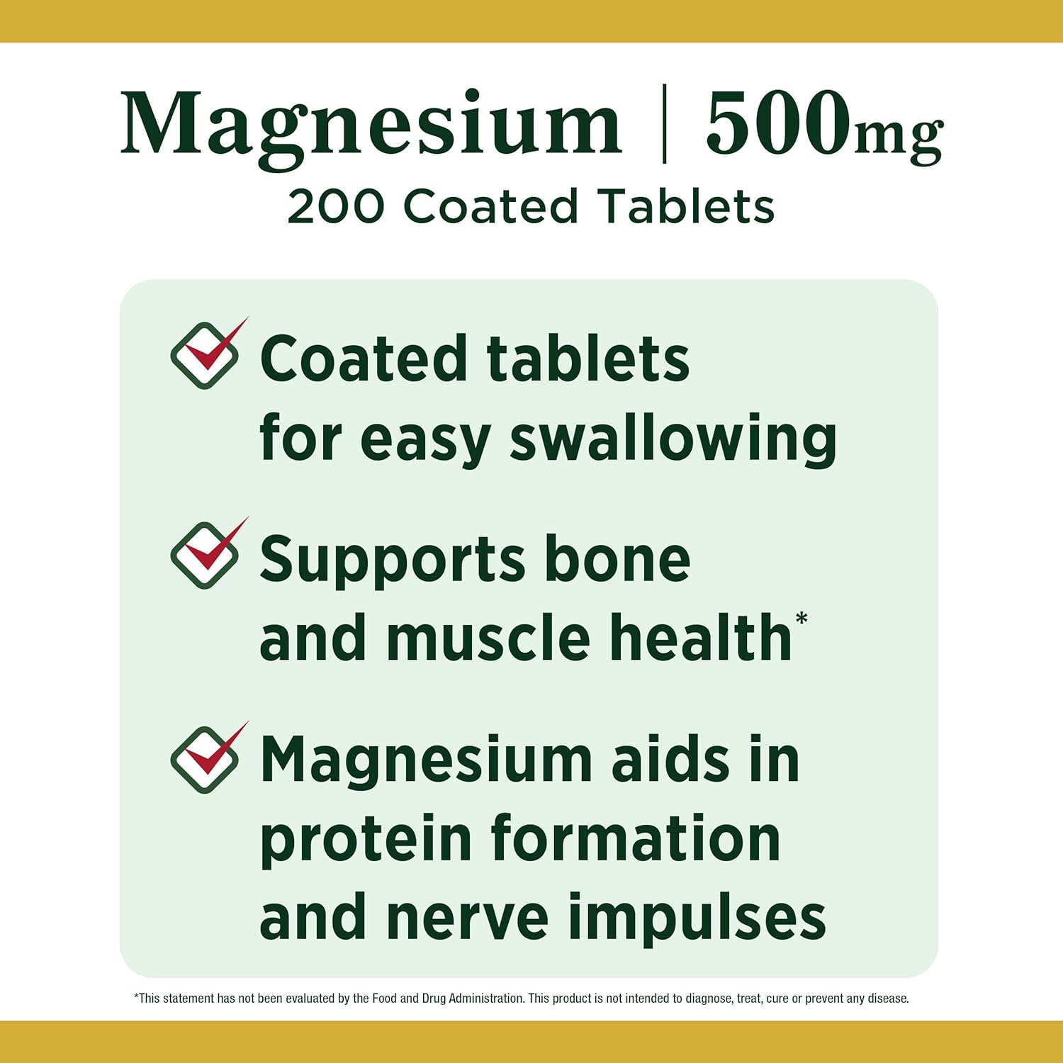 Magnesium by Nature’s Bounty, 500mg Magnesium Tablets for Bone & Muscle Health, 200 Tablets: Health & Personal Care