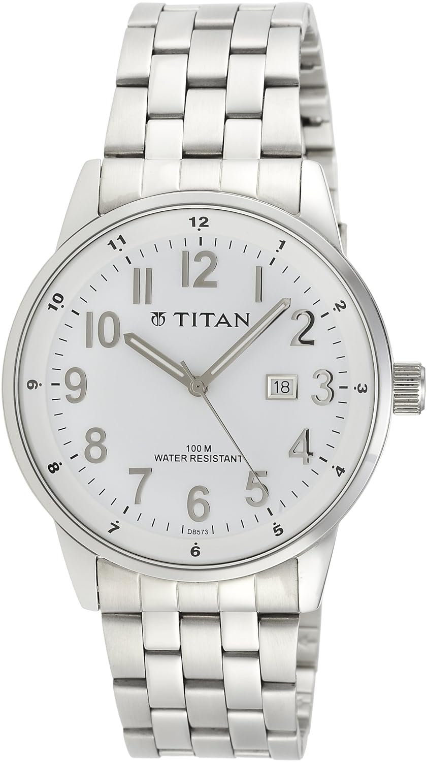 titan tycoon analog white dial men's watch -nk9441sm02