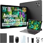 WITFOCUS 2026 11 Inch Android 16 Tablet Large Storage Tablet,256GB ROM 36GB RAM (1TB TF),2K IPS,(2000x1200) Widevine L1,T615 8-Core,8000mAh,8+13MP,5G/2.4G WiFi with Keyboard Case Stylus- Black