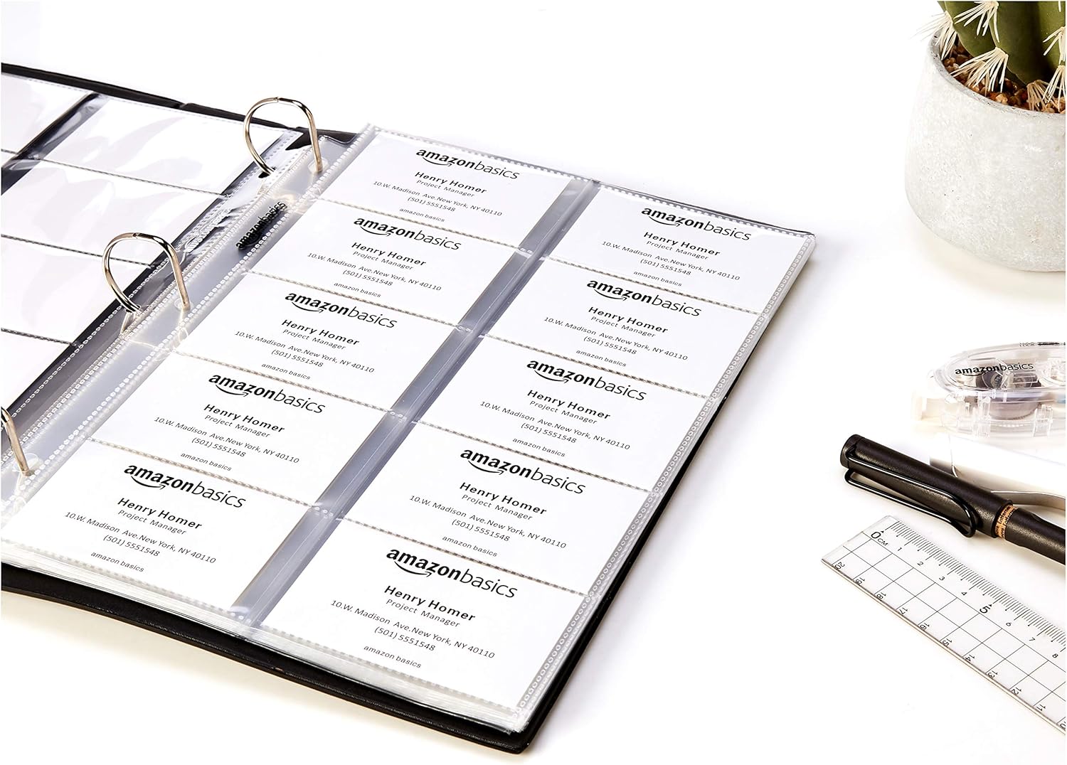 Basics Plastic Business Card Holder Protector Pages for 3-Ring Binder, 25-Pack : Office Products