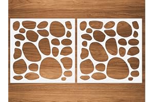CODOHI Round Stone Stencils, 2 Pcs Cobblestone Stencils for Painting on Wood Wall Floor Tile Canvas, Reusable Plastic Template for DIY Home Decor 12" x 12"