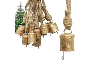 4OUR FAITH Set of 10 Cylinder Christmas Bells for Decoration - 2.2 Inch Vintage Small Jingle Bells, Rustic Indian Tin Chimes for Christmas Tree Crafts, Farmhouse Decor, Holiday & Party Decor, Witch Cow Bells