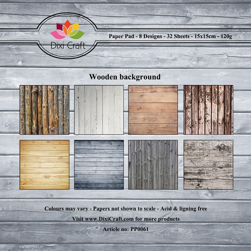 32 Sheets WOODEN BACKGROUND 15cm 6" x 6" Square 120gsm Patterned Craft Paper