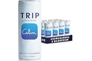Trip Mindful Blend, Lightly Sparkling Adaptogen Seltzer, Mocktail w/ 120mg Magnesium Citrate with Ashwagandha, Lions Mane & L Theanine, No Added Sugar, Vegan, Melon Cucumber, 12 Oz, 12Pk