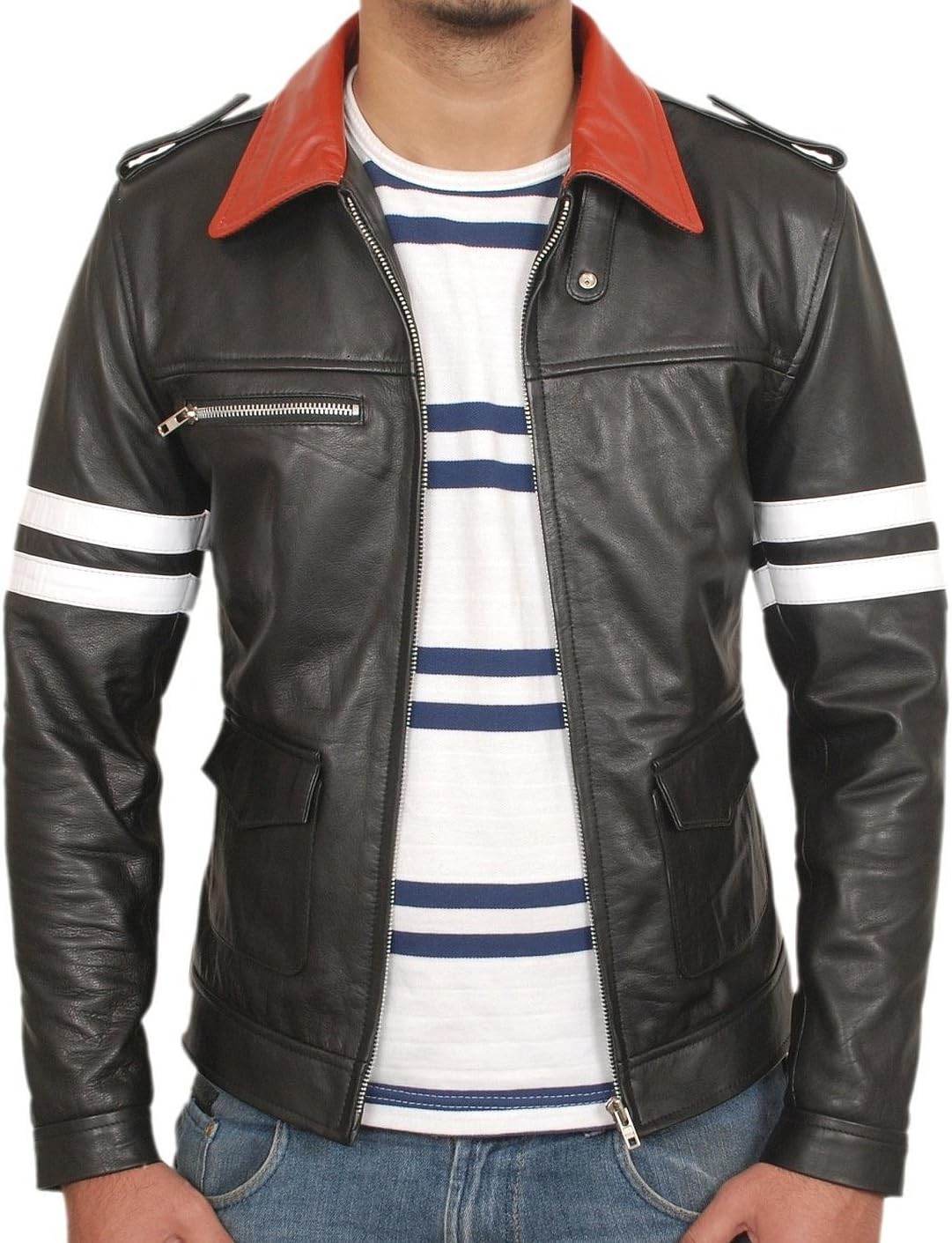 FashionAve London Men's Alex Mercer 100% Real Leather Embroidered Jacket