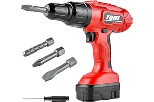 Toy Choi's Toy Drill Set - Electric Pretend Play Tool with Realistic Sound & Action, Construction Toy Tools for Kids Ages 3-5 with Toddler Drill Screw Set (Red)