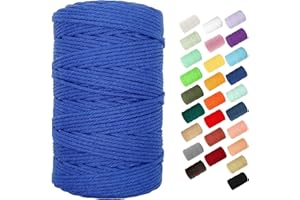 Macrame Cord, BYWORLD 3mm Cotton Rope 220 Yards(200m) Twine String, 100% Natural Cotton Colored Macrame Rope for Macrame Kit, Plant Hanger, Wall Hanging, Christmas or Wedding Decorative(Sapphire Blue)