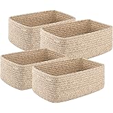 OIASKET 4 Pack Small Storage Shelf Baskets for Organizing, Mini Woven Rope Storage Bins for Towels, Cute Decorative Closet Organizer,Baby Nursery, Gift Empty Baskets -13''Lx8.66''Wx5.11''H-Brown