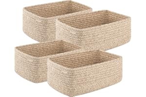 OIASKET 4 Pack Small Storage Shelf Baskets for Organizing, Mini Woven Rope Storage Bins for Towels, Cute Decorative Closet Or