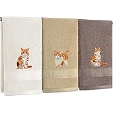 Hillsuren 3 Pcs Orange Cat Hand Towels Bathroom Sets Decor Cute Orange Cat Lover Gifts Funny Decorative Farmhouse 100% Cotton Embroidered Towels for Women Bathroom Kitchen 13. 3 x 29. 5''