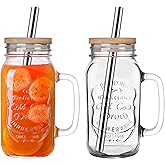 QWEZXO 24 OZ Mason Jar Drinking Glasses with Bamboo Lids and Stainless Steel Straws for Party Beverages,Iced Coffee 2Pack