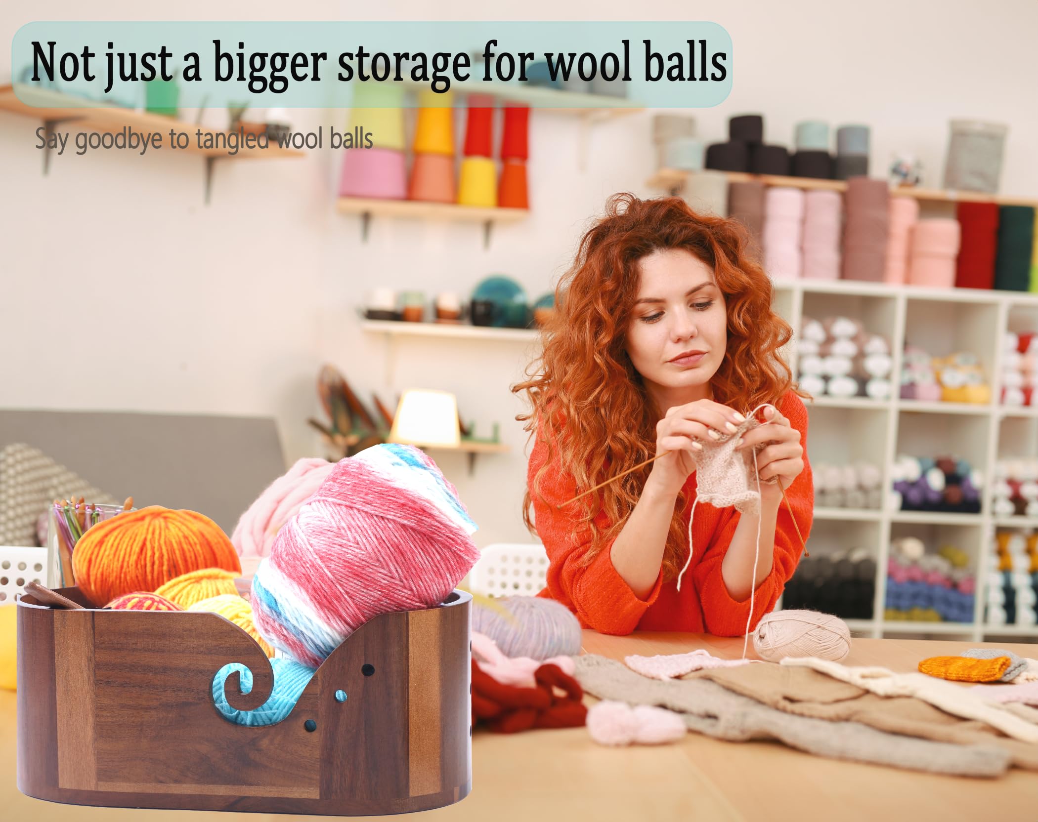 Large Oval Wooden Yarn Bowls For Knitting , Acacia Yarn Holder ,Double Curling Slot Crochet Yarn Bowl With Lid,Preventing tangles,Ideal Gifts Set For Knitters