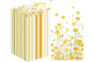 Vemfare Floral Paper Napkins Decorations - 100 Pcs Spring Yellow Flower Party Napkins Disposable, Dinner Paper Napkin for Flo
