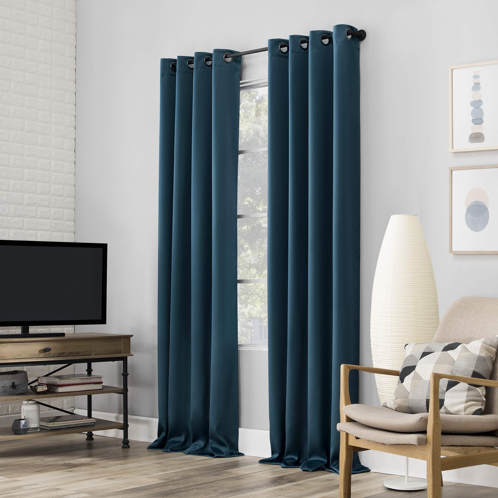 Sun Zero Nordic 2-pack Theater Grade Extreme 100% Blackout Grommet Curtain Panel Pair, 52" x 63", Teal