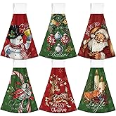 6 Pcs Christmas Hanging Towels with Loop Winter Red Green Christmas Kitchen Towel Gingerbread Man Santa Claus Snowman Deer Hand Fingertip Bath Tie Towels Set for Home Kitchen Bathroom(Santa Claus)