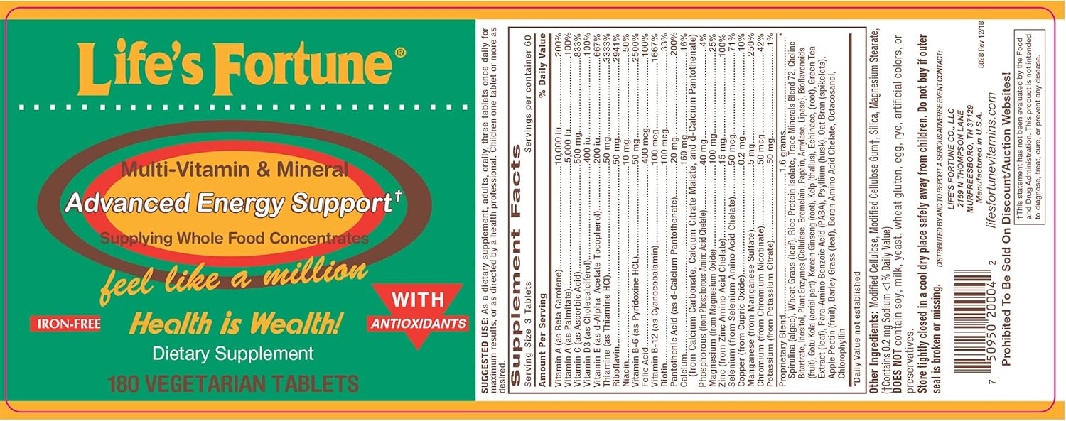 Life's Fortune Multivitamin & Mineral All Natural Energy Source Supplying: Health & Personal Care