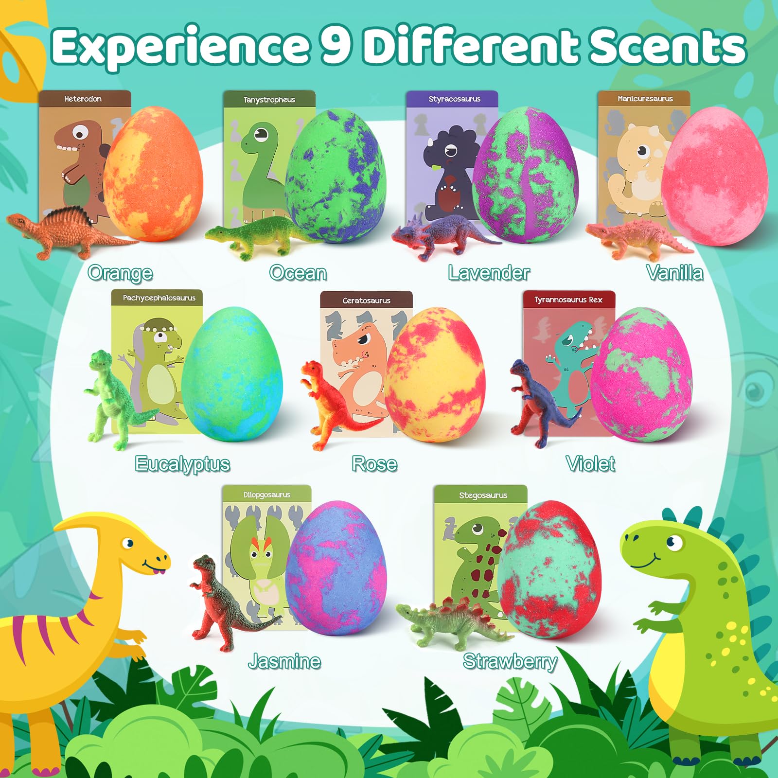 Bath Bombs for Kids with Surprise Toys Inside - 9 Pack Dinosaur Bath Bombs Gift Set, Dinosaur Toys for Kids 3 4 5 6 7 8 9 Years, Stocking Stuffers for Kids, Christmas Gifts Bubble Bath Fizzes