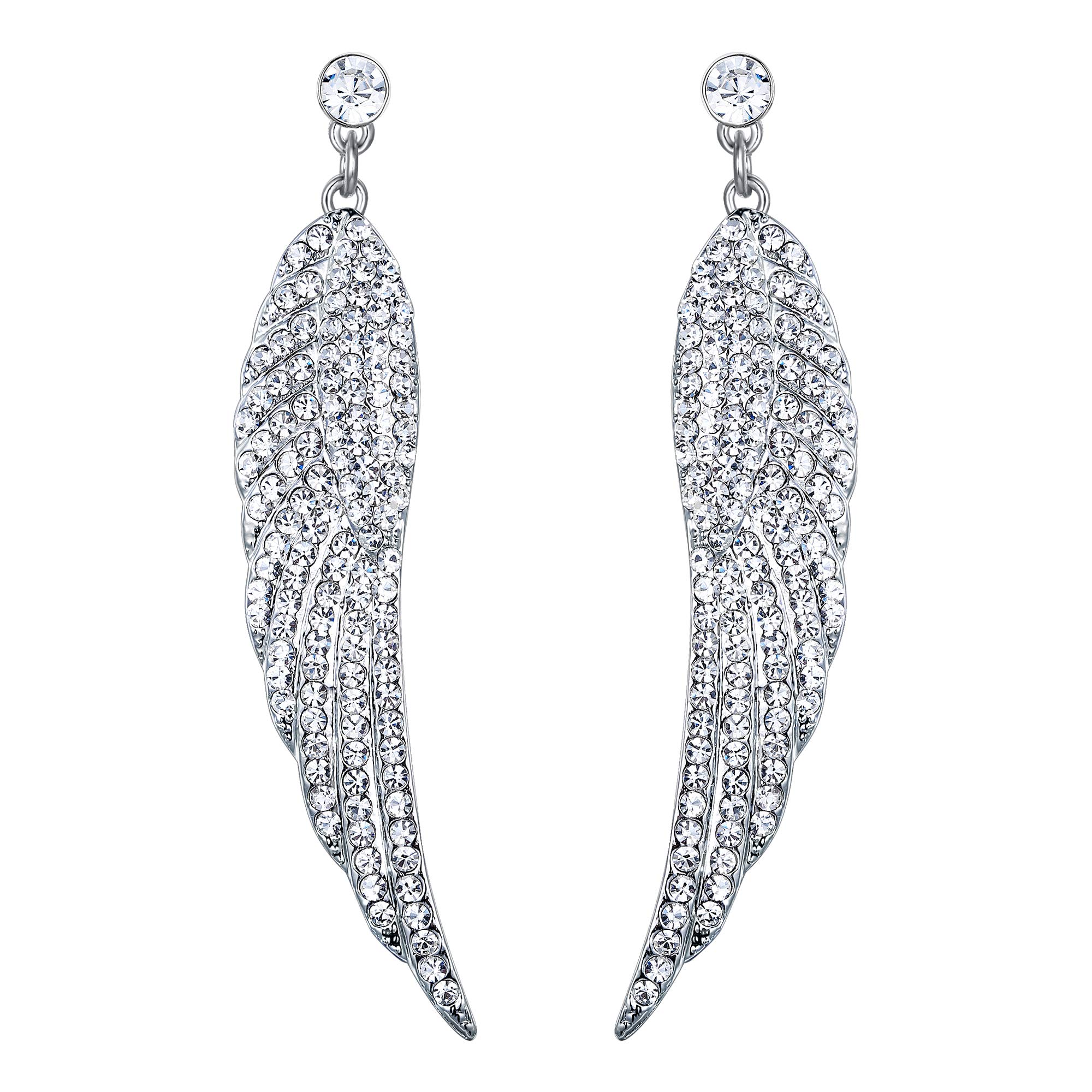 EVER FAITH Women's Austrian Crystal Wedding Angel Wing Pierced Dangle Earrings Clear Silver-Tone — image 1