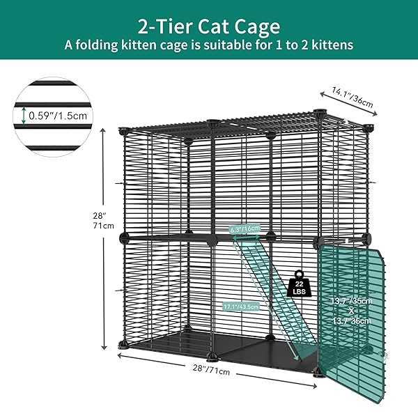 YITAHOME INDOOR CAT CAGE 2 TIER KITTEN CAGE, VERSATILE DIY PLAYPEN FOR CATS, SMALL ANIMALS, FOR HOME, RV TRAVEL, AND CAMPING