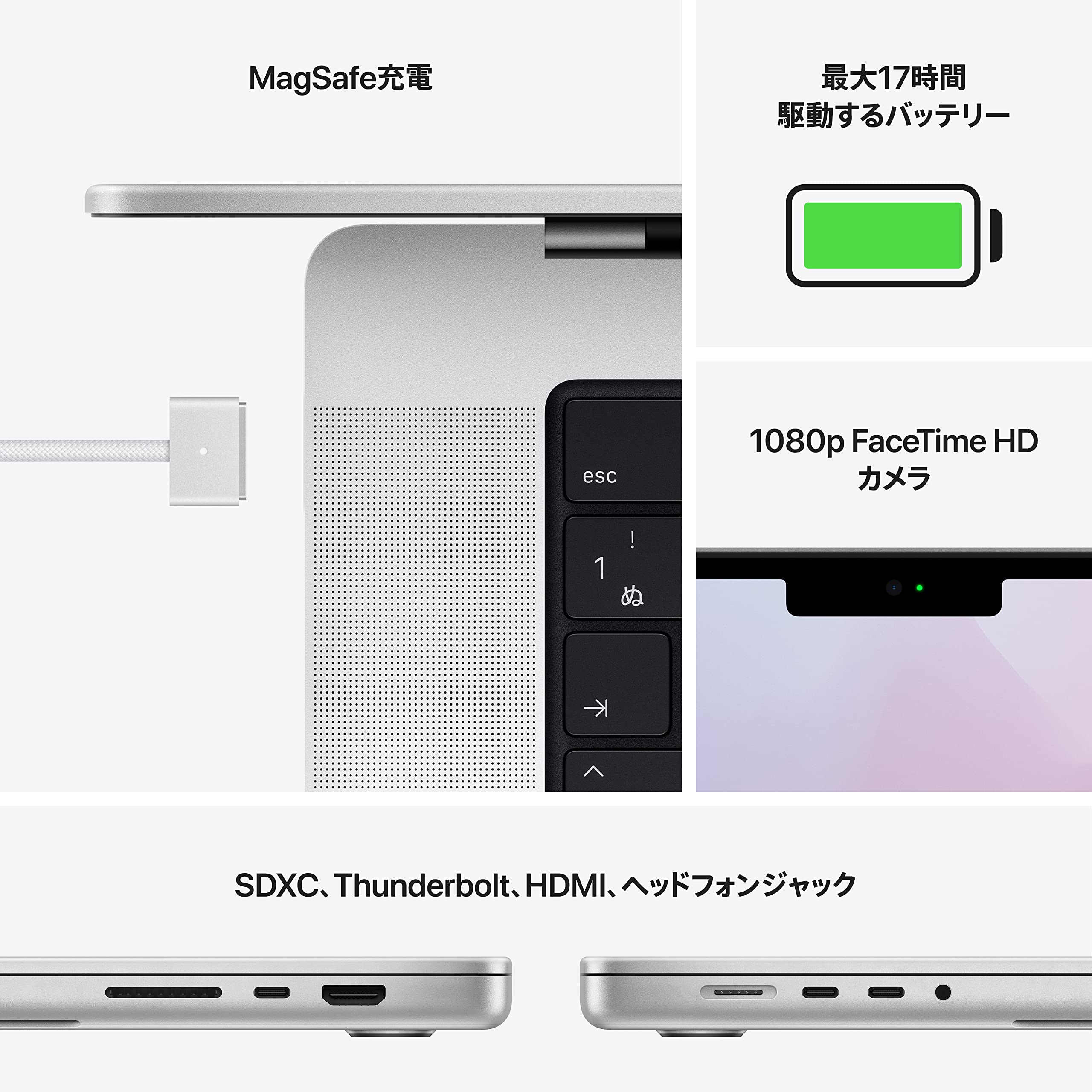 Apple 2021 MacBook Pro (14インチ, 10コアCPUと16コアGPUを搭載したApple M1 Proチップ, 16GB RAM, 1TB SSD) - シルバー