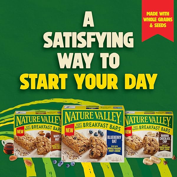 NATURE VALLEY SOFT BAKED BREAKFAST BARS, BANANA CHOCOLATE CHIP, MORNING SNACKS, 5 BARS, 8.85 OZ