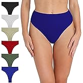 Xlndsoea High Waisted Ribbed Cotton Thongs for Women High Cut Breathable Underwear 6-Pack Size S-4XL