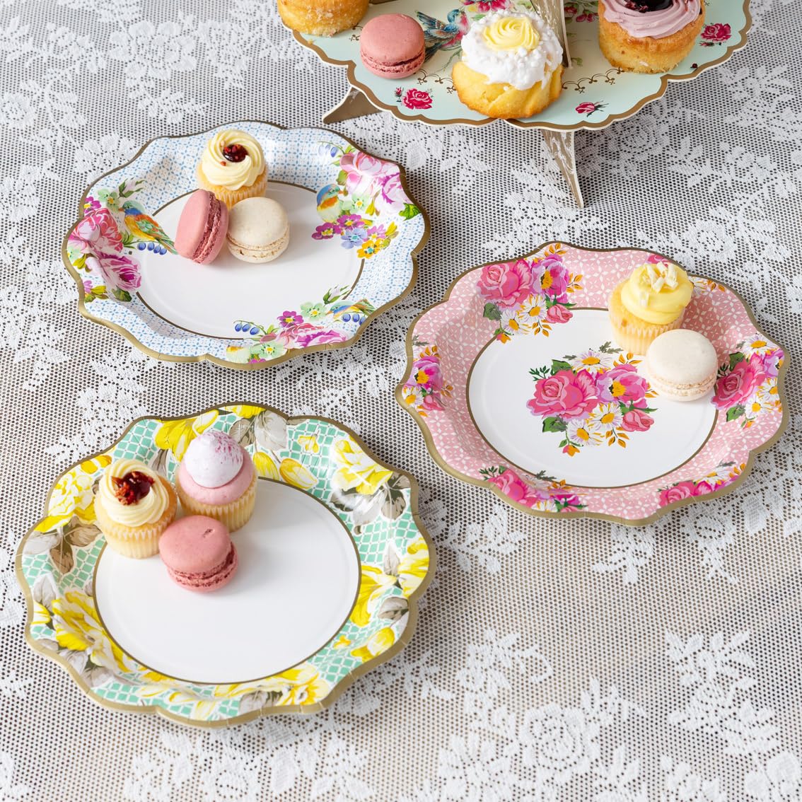 Talking Tables Pack of 24 Afternoon Tea Vintage Floral Paper Plates | Truly Scrumptious | for Birthday Party, Baby Shower, Wedding and Anniversary, Disposable Tableware in Pastel Colours
