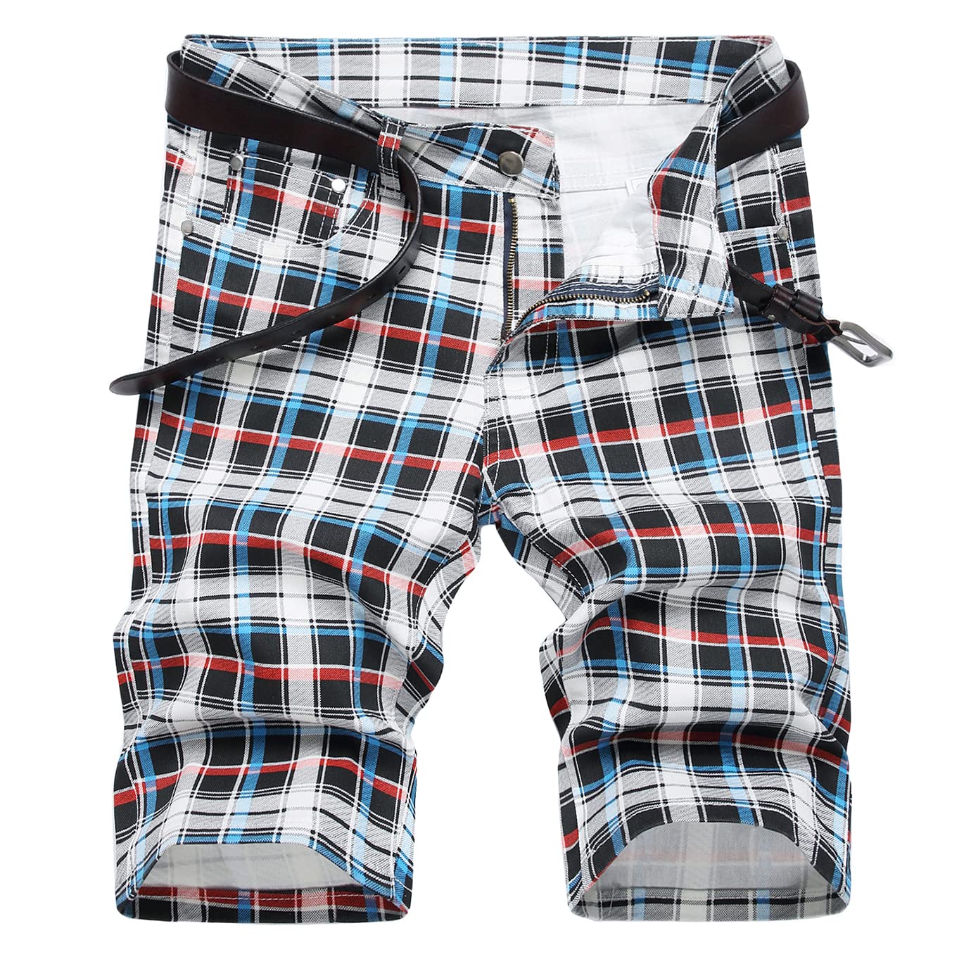 Baylvn Men's Casual Ripped Printed Denim Shorts Slim Fit Summer Beach Jeans Shorts