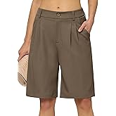 AVICHIC Women's Bermuda Dress Shorts Wide Leg Long Shorts High Waisted Dressy Casual with Pockets 10"