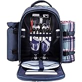 Apollo Walker Picnic Backpack Bag for 2 Person with Cooler Compartment, Detachable Bottle/Wine Holder, Fleece Blanket, Plates and Cutlery (Blue)