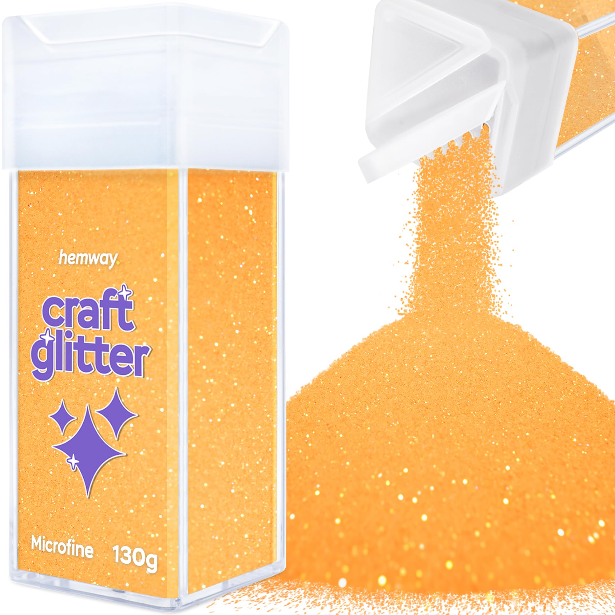 Hemway Glitter Shaker Fluorescent Orange 110g Microfine, Craft Glitter Shaker for Resin & Epoxy Crafts, Christmas Art Supplies, Nail, Body, Face, Eye, Festival, Crafting, Slime, Sparkle — image 1