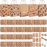 LemonSecret 200 Pcs Christmas Kraft Paper Gift Bags Bulk with Handle 8"x6"x3"Assorted Christmas Paper Treat Goodie Candy Xmas Bags with Tag for Shopping Holiday Party Favors Supplies Decor