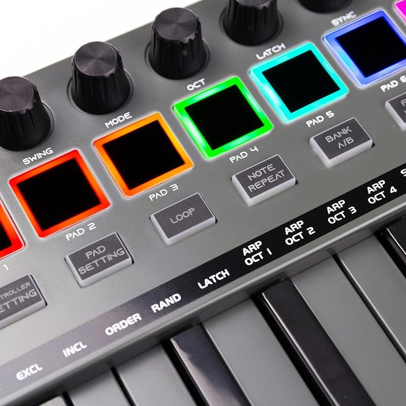 Go 25 Key USB & Bluetooth MIDI Keyboard Controller con 8 Drum Pad Retroilluminati, 8 Manopole