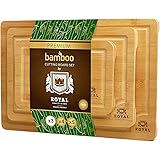 Bamboo Cutting Board with Juice Groove (3-Piece Set) - Kitchen Chopping Board for Meat (Butcher Block) Cheese and Vegetables 
