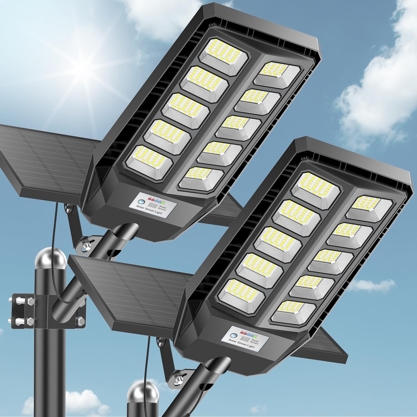 Photo 1 of **Only One**VOOJOY Solar Lights Outdoor Waterproof, 7000K Dusk to Dawn Solar Street Lights Outdoor Motion Sensor with Remote, LED Security Flood Light for Outside, Parking Lot, Yard, Garden, Garage, 2 Pack