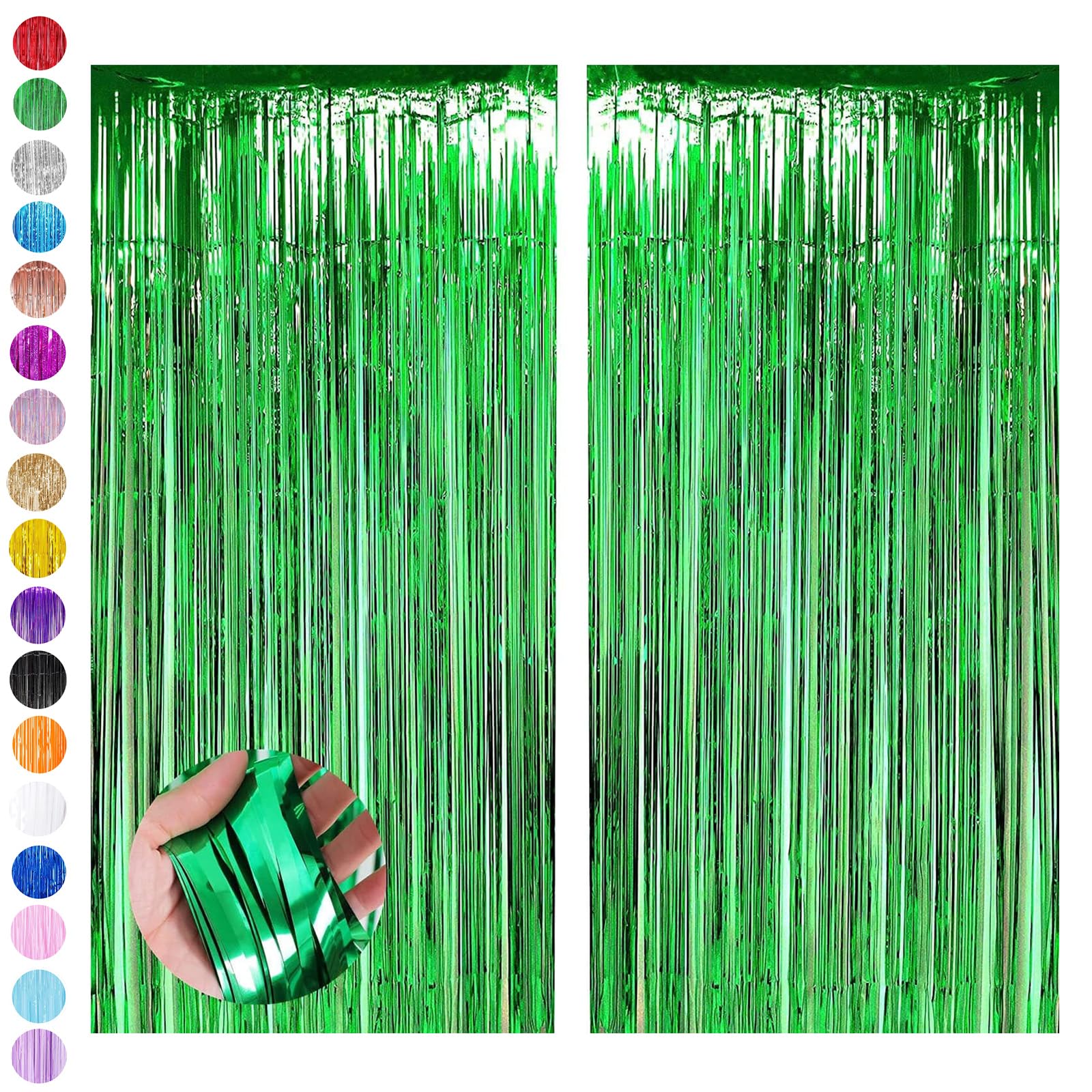 Green Tinsel Curtain Party Backdrop,2pcs 3.2ft x 6.5ft Foil Curtain Christmas Decorations,Green Foil Fringe Streamers Metallic Tinsel Door Hanging Foil Flow Silk Streamers for Christmas Holiday Party