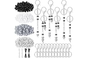 MWOOT 556 Pcs Football Keyring Making Kit, DIY Keychain with Key Rings, Letter, Soccer Shaped and Black White Beads, Football