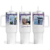 Personalized 40oz Photo Tumbler With Handle and straw | Stainless Steel Insulated Tumbler | Travel Cup | Double Wall Coffee Cup for Hot and Cold Drinks | Custom Tumbler | Picture Tumbler (PURPLE)
