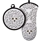 Fiesta Skull & Vine Oven Mitt & Pot Holder Set, Multi-colored 6.5