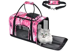 Goodio Pet Carrier TSA Airline Approved for,Cats and Dogs Under 18 Pounds,Cat Travel Carrier,with Honeycomb HRD Bottom,4 Mesh Windows Dog Carriers for Small Dogs,Cat Carrier Soft-Pink Camouflage
