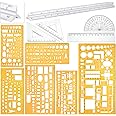 Zonon 10 Pcs Plastic Drawing Template Ruler Geometric Drawing 12 Inch Triangular Aluminum Architect Scale Measuring Templates Building Geometric Kit Plastic Ruler for Drafting(Yellow, Simple Style)